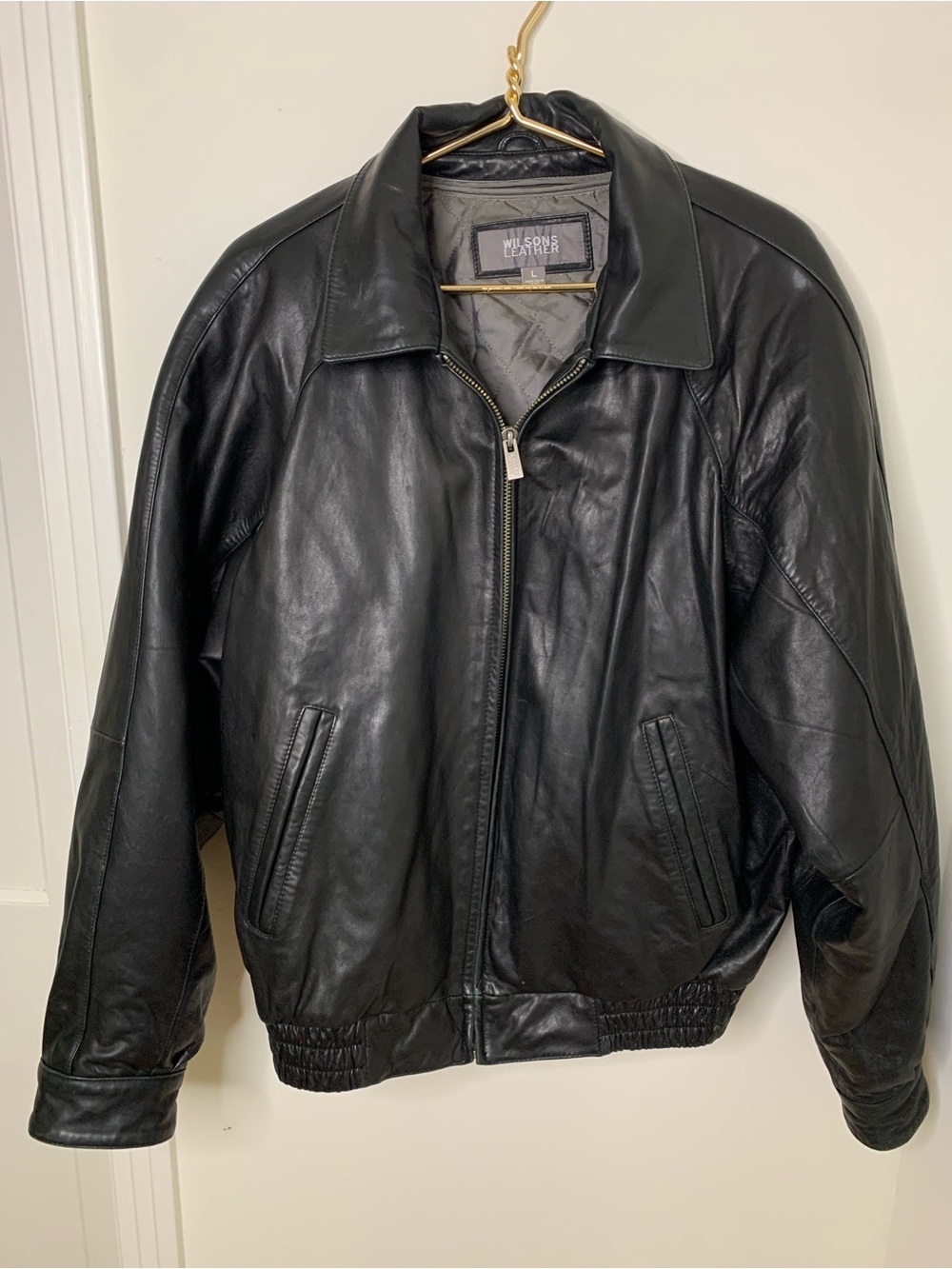 Wilsons Leather jacket leather men’s large Black motorcycle Bomber